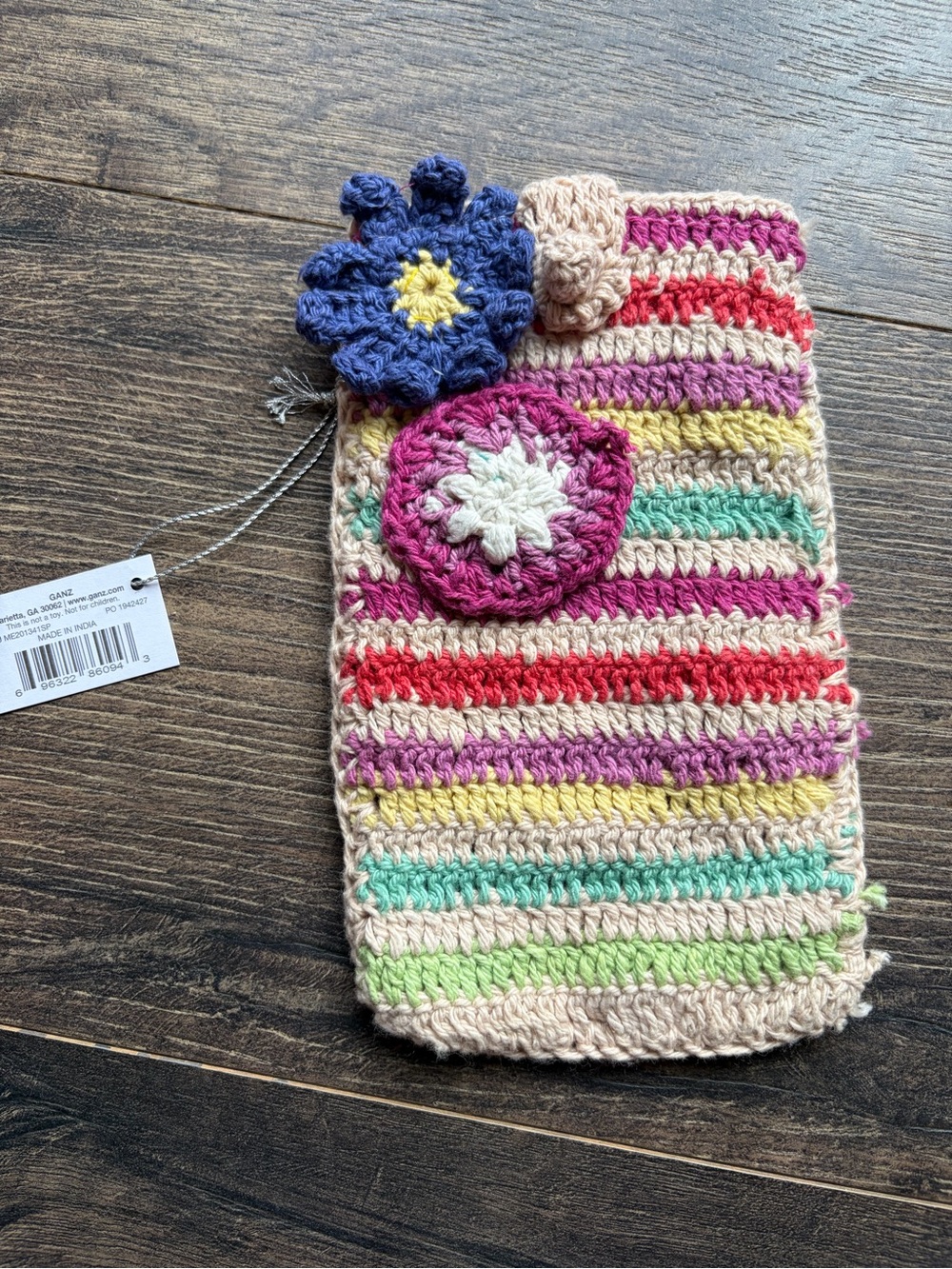 Striped Crochet Sunglasses Pouch with Floral Appliqués - Multicolor